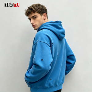 <strong>Men's</strong> <strong>Hoodies</strong> Baggy Fit Blank Zip up Hooded High Quality Fleece Hole Distressed Custom Logo <strong>Hoodies</strong> <strong>for</strong> <strong>Men</strong> Hot Supplier - Product Image 3