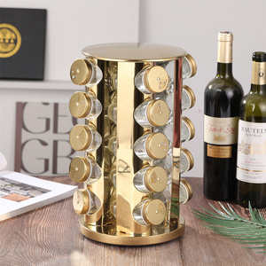 <span class=keywords><strong>Estante</strong></span> <span class=keywords><strong>Giratorio</strong></span> Dorado <span class=keywords><strong>de</strong></span> Tres Niveles para <span class=keywords><strong>Almacenamiento</strong></span> <span class=keywords><strong>de</strong></span> Especias, <span class=keywords><strong>de</strong></span> Acero Inoxidable, No Plegable, con 12/16/20 Piezas y Botellas <span class=keywords><strong>de</strong></span> Vidrio (KSD-S55B) - Product Image 2