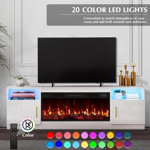 Mobile <span class=keywords><strong>TV</strong></span> Minimalista in Legno Tri-Tiger con Camino Elettrico da 36 Pollici, Adatto per <span class=keywords><strong>TV</strong></span> da 80/70 Pollici, Centro Intrattenimento con Illuminazione LED - Product Image 3