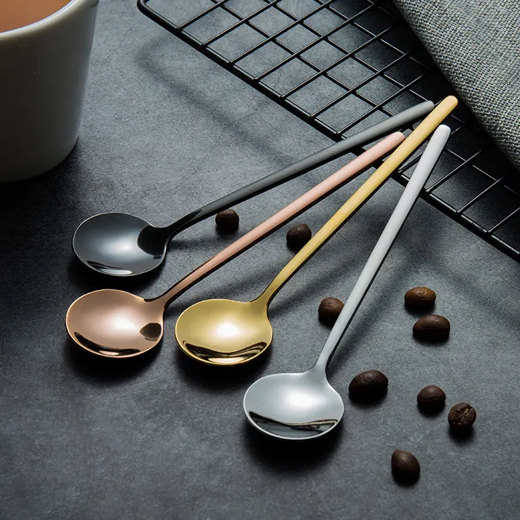 Amazon 2020 Popular 13cm 15cm 17cm Custom Mini Small Long Handled 304 Stainless Steel Rose Gold Teaspoon Metal Dessert Tea Spoon