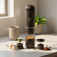 Machine à expresso automatique miniature en acier inoxydable avec système d'alimentation en eau chaude intégré, machine à café portable pour voiture et hôtel