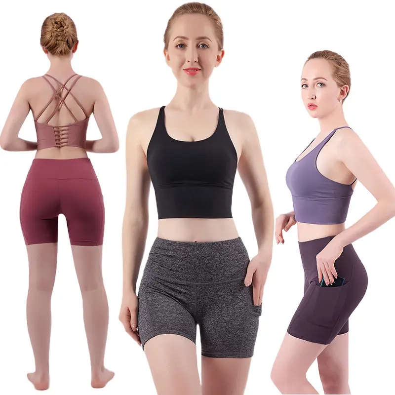 2 Stuk Naadloze Gym Set Yoga Pak Kleding Bra Leggings Workout Shorts Sportkleding Vrouwen Sport En Vrije Tijd Yoga Shorts pak