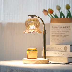 <span class=keywords><strong>Lampe</strong></span> de table chauffe-cire d'aromathérapie et diffuseur de bougies parfumées en bambou et bois, veilleuse de chevet pour chambre et bureau, cadeau d'anniversaire - Product Image 2