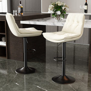 Modern Adjustable Height Swivel Water Resistant Commercial Use <b>Bar</b> <b>Stools</b> Double-Layered Cushion Backrest Faux <b>Leather</b> Iron Gym - Product Image 1