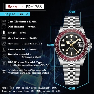 Montre mécanique pour homme PAGANI DESIGN 1758 New Japan NH34 GMT, luxe, verre saphir, automatique, étanche, acier inoxydable. - Product Image 2