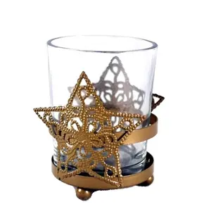 Decorated Metal Christmas Candle Holder With Clear Glass cup