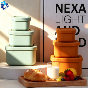 Silicone Food <b>Container</b> 60ml 180ml 350ml Set Square Airtight With Lid For Travel Picnic Solid Color - Product Image 5