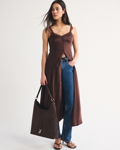Leduo <b>Customized</b> Women Vintage Casual Lace Trim Satin Cami Maxi <b>Dress</b> Front Split Button Layering Slip <b>Dress</b> - Product Image 3