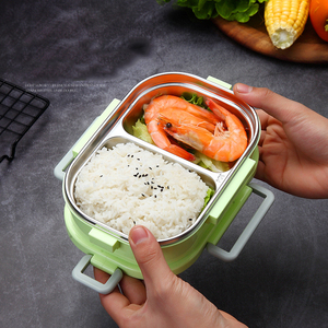 Hộp Cơm Trưa Thực Phẩm Bằng Thép Không Gỉ Tùy Chỉnh Hình Vuông 2 Tầng Chống Rò Rỉ Tiện Dụng Hộp <span class=keywords><strong>Bento</strong></span> Cho Trẻ Em - Product Image 4