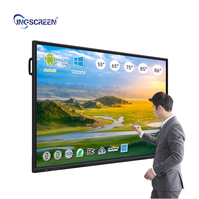 INGSCREEN Tempered Glass Surface 65 Inch Smart Interactive Whiteboard Touch Screen for Conference Presentation Teaching Training