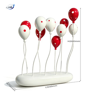 Sculpture Moderne en Fibre de Verre en Forme de Ballon, Installation Artistique Abstraite en Résine, Décoration Rouge et Blanche pour Jardin, Mariage, Fête - Product Image 6
