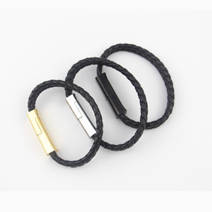 Double Leather Bracelet USB Cable Leather Braided Wristband Charger Data Cable With Magnetic Clasp For iPhone and Android - Product Image 1