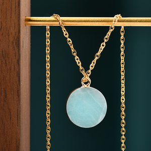 <span class=keywords><strong>Pendentif</strong></span> rond en pierres <span class=keywords><strong>semi</strong></span>-précieuses naturelles, avec <span class=keywords><strong>pendentif</strong></span> rond en acier inoxydable, collier en or véritable 18k, prix d'usine - Product Image 5