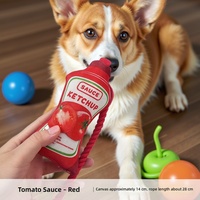 Jouet à mâcher interactif pour chien en peluche, en forme de bouteille de sauce, avec corde et couineur, vente en gros