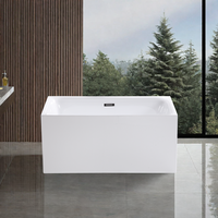 Baignoire autoportante carrée moderne de 57 pouces en acrylique pour intérieur, avec douche intégrée, baignoire en surface solide de 55-54 pouces, baignoire à remous en acrylique