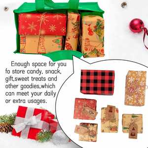 ถุงผ้าหิมะสีแดงเขียวแบบใช้ซ้ำได้สำหรับงานปาร์ตี้คริสต์มาส  ถุงของขวัญช้อปปิ้งสำหรับใช้ในชีวิตประจำวัน - Product Image 2