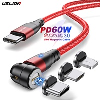 Uslion 3 In 1 1M Type-C 540 Magnetische Pd 60W Snelle Oplaadkabel Data Kabels Micro usb Voor Oppo Vivo Vinden X5 X3 N Reno 7 6