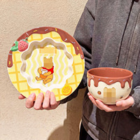 Bol et assiette en céramique 3D en relief Winnie l'ourson fraise, résistant au micro-ondes, vaisselle mignonne pour la maison, coffret cadeau