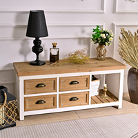 Meuble TV en bois artisanal de style farmhouse moderne avec 4 tiroirs et 1 étagère pour salon, appartement, hôtel