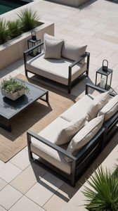 Conjunto <span class=keywords><strong>de</strong></span> Sofás <span class=keywords><strong>de</strong></span> Exterior <span class=keywords><strong>en</strong></span> Forma <span class=keywords><strong>de</strong></span> L <span class=keywords><strong>de</strong></span> Aluminio y Teca - Diseño Posmoderno Ecológico y Duradero para Patio <span class=keywords><strong>de</strong></span> Villa y Jardines <span class=keywords><strong>de</strong></span> Hotel - Product Image 5