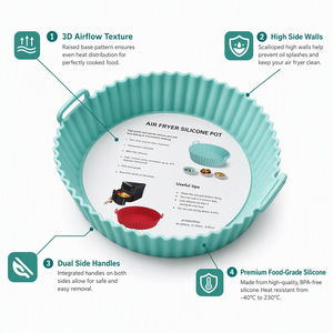 Riutilizzabile Silicone Air Fryer Rivestimenti Cestello <span class=keywords><strong>Accessori</strong></span> <span class=keywords><strong>Friggitrice</strong></span> <span class=keywords><strong>Aria</strong></span> 4-7 QT Cucina Gadget Pentola Forno Rivestimen - Product Image 2