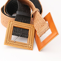 Ceinture élastique tressée à la mode pour femme avec boucle en rotin, en paille PP extensible, pour robes – Grande Vente