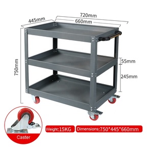 Carro de Herramientas Móvil de Metal de 3 Niveles para Trabajo Pesado, Carro de Servicio para Almacén con Ruedas y Mango - Product Image 2