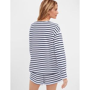 Striped 2 Piece Short Set For Women Casual <b>Long</b> Sleeve Top <b>Matching</b> Shorts Lounge Wear Soft Jersey Fabric Sleepwear - Product Image 4