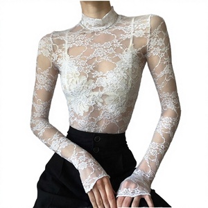 <span class=keywords><strong>Camiseta</strong></span> de <span class=keywords><strong>Manga</strong></span> <span class=keywords><strong>Larga</strong></span> para Mujer, Estilo Informal, Sexy y Chic, con Encaje, Transparente, Holgada, para Verano - Product Image 3