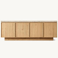 Ensemble de meubles de salon de style américain de luxe, meuble TV en bois massif de chêne, plateau en marbre, console multimédia à 4 portes