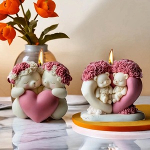 Rose Bear Scented Candle Mold Heart Shape Valentine's Day Decoration Plaster Mold <b>DIY</b> Candle Making <b>Kit</b> - Product Image 1