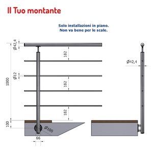 Hauteur de fixation latérale verticale ronde P110109-4 1.00m 4-Hole Ø 12.5 AISI 304 Rails en acier inoxydable satiné SKU pour catégorie de produits - Product Image 1