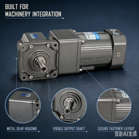 Motor Geared Reducer dengan Casing Logam Beralur, Output Berflens, Poros Proyeksi, Kaki Pemasangan, dan Transmisi Industri