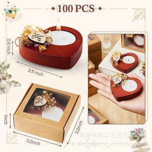 Heart Shaped Wooden Candle Holder <b>Mini</b> Tea Light Stand 2.8 Inch Wedding Decoration Craft Gift Box Packaging - Product Image 1