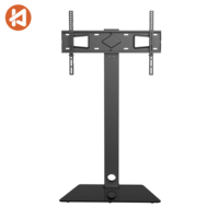 Support TV au sol noir en verre trempé, réglable, en acier, pivotant à 25 degrés, pour téléviseurs LCD LED 32-65 pouces, idéal pour le salon - Vente chaude
