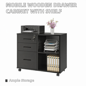 Contemporary Wooden Panel Drawer File Cabinet Mobile Lateral <b>Printer</b> <b>Stand</b> Open Storage Shelf Rolling Wheels for Home Office - Product Image 2