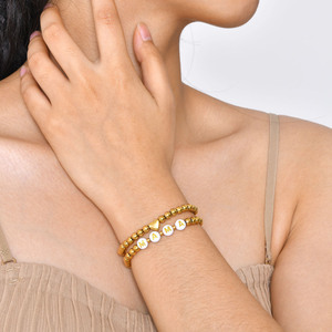 18K Gold Stainless Steel Bead Heart Charm Acrylic MAMA Flat Bead Two-Piece Bracelet <b>Set</b> Trendy Women Fashion Gift - Product Image 4