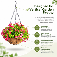 Panier suspendu en métal avec arrangement floral artificiel de dianthus rouges et verdure, décoration écologique pour balcon, jardin, hôtel, mariage, maison, extérieur
