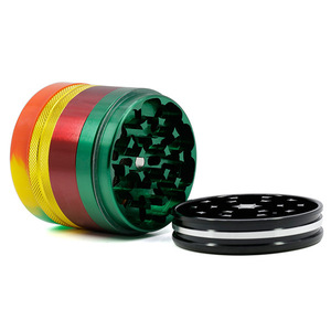 Moulin à herbes et épices en gros, 63 mm, 5 couches, en alliage d'aluminium |   Couleur dégradée Rasta, fond en <span class=keywords><strong>silicone</strong></span>, dents en forme d'étoile - Product Image 2