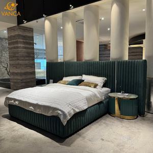 Juego de cama abombada popular al por mayor, muebles de dormitorio de diseño, cama de cuero de tela verde, gran oferta, marco de cama King moderno para hotel para el hogar - Product Image 3