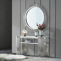 Console d'entrée moderne et minimaliste, style italien, luxe léger, acier inoxydable, style hôtelier, écologique et durable, avec miroir