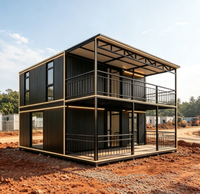 Maison modulaire en conteneurs à 2 étages, noire, avec éclairage LED, préfabriquée, pour camp de travailleurs, hébergement, bureau de chantier, balcon, assemblage rapide