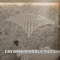 Nouvelles mosaïques murales en marbre de style moderne pour la décoration de pièces, design parquet, marbre naturel poli, motif écailles de poisson, motif éventail festonné