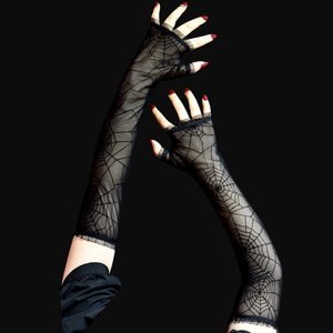 Nuevos Guantes de Halloween para <span class=keywords><strong>Mujer</strong></span>, Guantes de Malla de Medio Dedo con Diseño de Telaraña, Largos, Rojos y Negros, <span class=keywords><strong>Disfraz</strong></span> de Cosplay para Halloween - Product Image 6