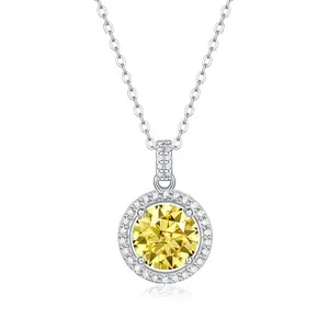Fashion Jewelry 925 Sterling Silver Rhodium Round Cut Yellow Moissanite Necklace Jewelry