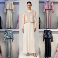 Ensemble de veste boléro à sequins de luxe et robe longue plissée pour femme, tenue de soirée formelle modeste, vente en gros, boutique, mariage, nouvel arrivage pour l'Aïd