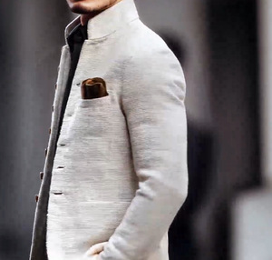 <span class=keywords><strong>Blazer</strong></span> da Uomo Bianco a Pied-de-Poule con Colletto alla Coreana - Giacca Formale Slim-Fit con Bottoni Dorati Sehe Fashion - Product Image 4