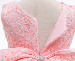 Nuevo Vestido de Encaje para Niñas con Temática Festiva, Elegante Vestido de Noche con Lazo Decorativo para Niñas, Venta al por Mayor de Fábrica, Trajes Formales para Fiestas Navideñas - Product Image 5