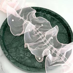 Vente directe d'usine, dentelle plissée en <span class=keywords><strong>organza</strong></span> perlée faite à la main de 11 cm, accessoires pour vêtements avec bordure en miroir et motif floral - Product Image 2