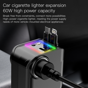 ที่ชาร์จในรถยนต์แบบเร็ว 120W พร้อมสาย Type-C และ Lightning ในตัว ไฟ RGB จอแสดงผลดิจิตอล ช่องเสียบที่จุดบุหรี่ สำหรับ iPhone และ <span class=keywords><strong>Android</strong></span> - Product Image 4